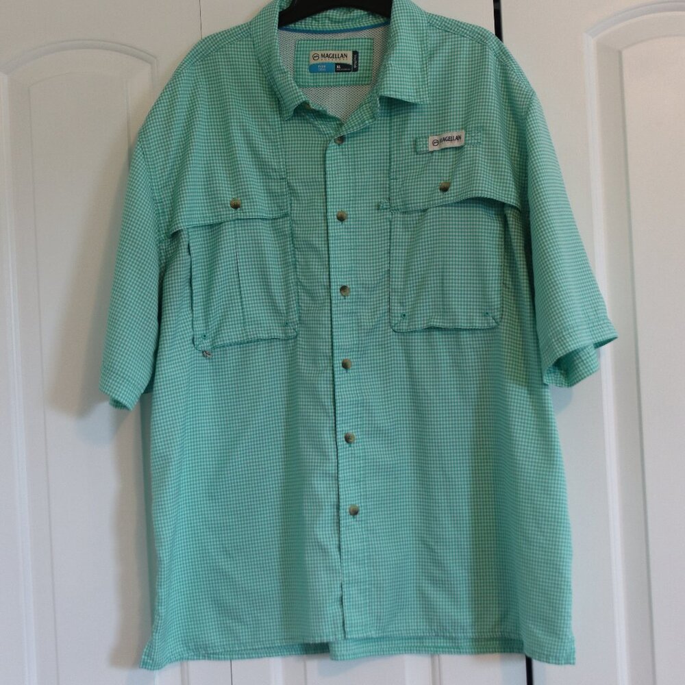 Magellan Outdoors XL Mag Wick Green Gingham Fish Gear Button Down Fishing Shirt